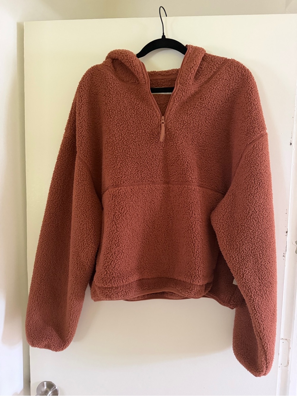 Urban Outfitters Plush Sherpa Half-Zip Hoodie - Dusty Rose
